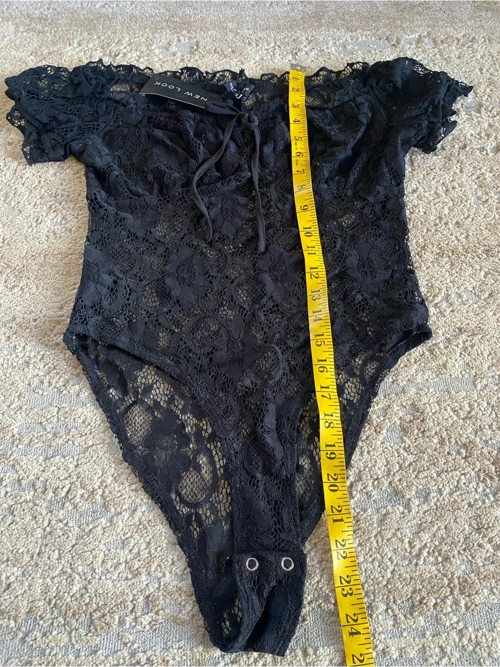 New Look NWT Black Sheer Lace Off-Shoulder Bodysuit Short Sleeve: 10